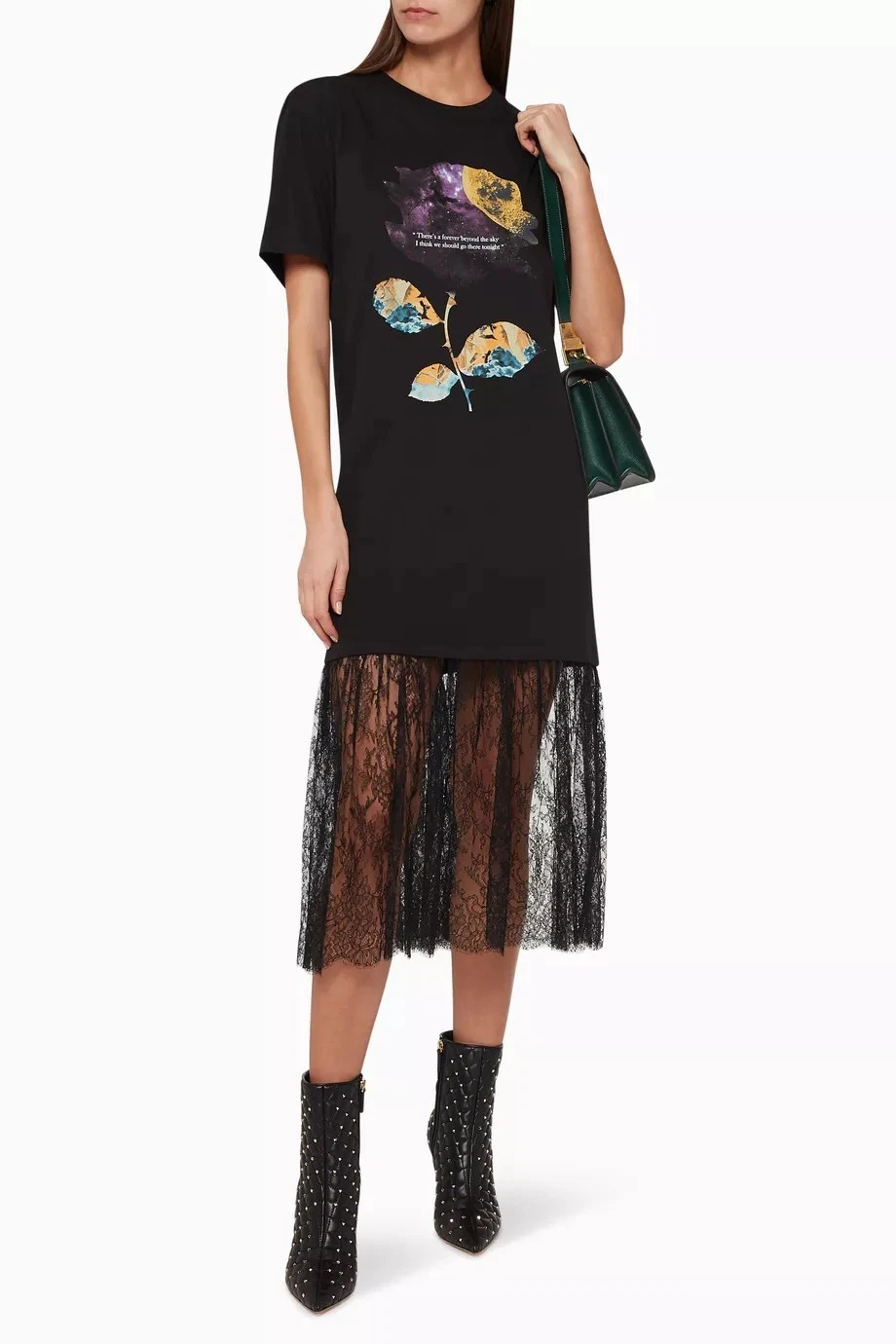 Valentino — Valentino X Undercover Cosmo T-Shirt Midi Dress Black Lace Midi US 6 Medium NWOT