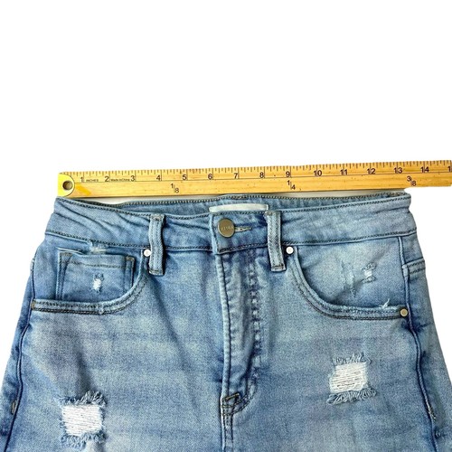 Risen Jeans Damen Größe 5 / 27 Used-Look ausgestelltes Bein Fransensaum helle Waschung Denim - Bild 5 von 9