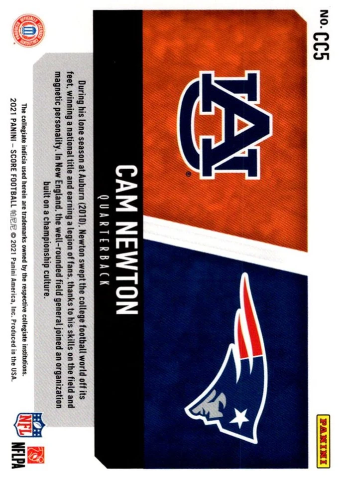 2021 Panini Absolute Orange Cam Newton New England Patriots #27 - Image 2 of 2