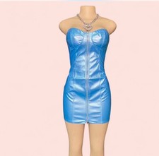 Blue pleather mini zip up dress. #pleatherdress #sexydress #bluedress