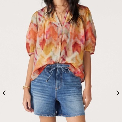 ba&sh  -women s  Alabama blouse Colorful short sleeve button Peasant top shirt S