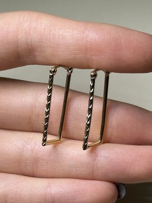 Massive 14K Gelbgold quadratische Creolen Ohrringe