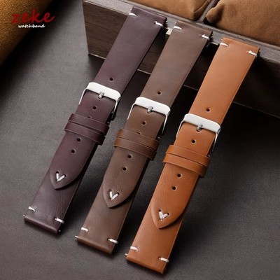 Retro Oil Wax Genuine Leather Watch Band 18 19 20 21 22 24mm Thin Cowhide Strap