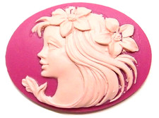 4 of 40x30mm Pink over Plum Horizontal Victorian Young Women Cameos Cabochon