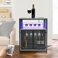 110V Wine Rack Table Vintage Bar Stand Wine Bar Cabinet With RGB Light & Outlet