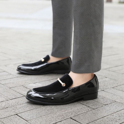 Amali Andrew Men's Dress Loafers Patent Leather Velvet Hybrid Gold Bit Slip On - Picture 15 of 53