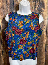 Vintage Jennifer Moore Floral Blouse Sz 4 Petite 100 Silk Sleeveless Buttons