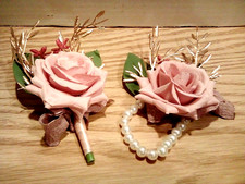 Wedding Prom Mothers Day Rose Flower Wrist Corsage Boutonniere Blush Colored Set