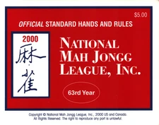 2000 National Mah Jongg Official Hands and Rules Card 63rd Year Standard Size
