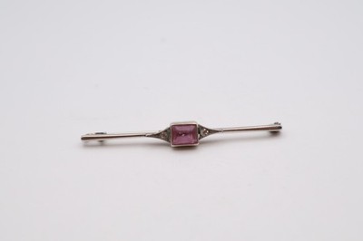 Vintage Silber Barren Brosche mit rosa Stein