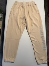 Places and Faces Men’s Cuffed Joggers Sand Colour Silver Logo Loose Fit Large