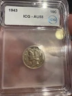 1943 Mercury Dime 10c ICG AU58-GEM Light Toning!