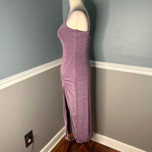JLUXLABEL Mauve Purple Ruched Side Knot Slit Bodycon Maxi Dress Size L NWT - Afbeelding 4 van 12