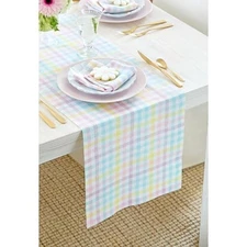  Linen Gingham Check Table Runner 90 Inches Long - 14 x 90 Inch Pastel Gingham