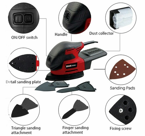 Lijadora de ratón Lumberjack Detail Palm 220w con caja de polvo y hojas de lijado 240V - Imagen 2 de 12