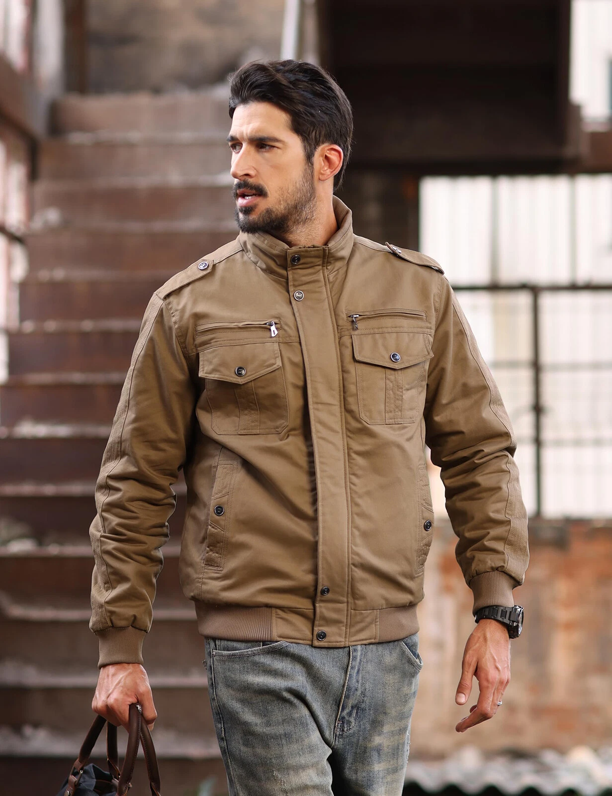 TACVASEN Men's Winter Bomber Jacket Fleece Cotton Thicken Casual Work Cargo Coat - product detail image 3