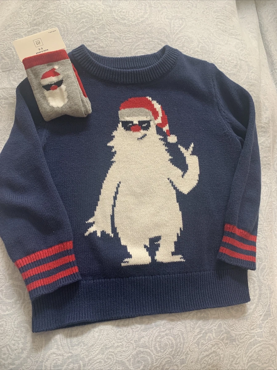 Baby Gap Navy Blue Red Yeti Christmas Knit Sweater 3T EUC NEW