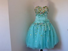 TERANI AQUA MARINE SEQUIN STRAPLESS PARTY PROM FORMAL DRESS SZ 2