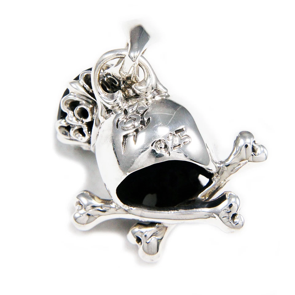 КРЕСТ КОСТИ CROWN череп черный Cz 925 пробы мотоциклиста готический подвеска db-049 - Изображение 4 из 4