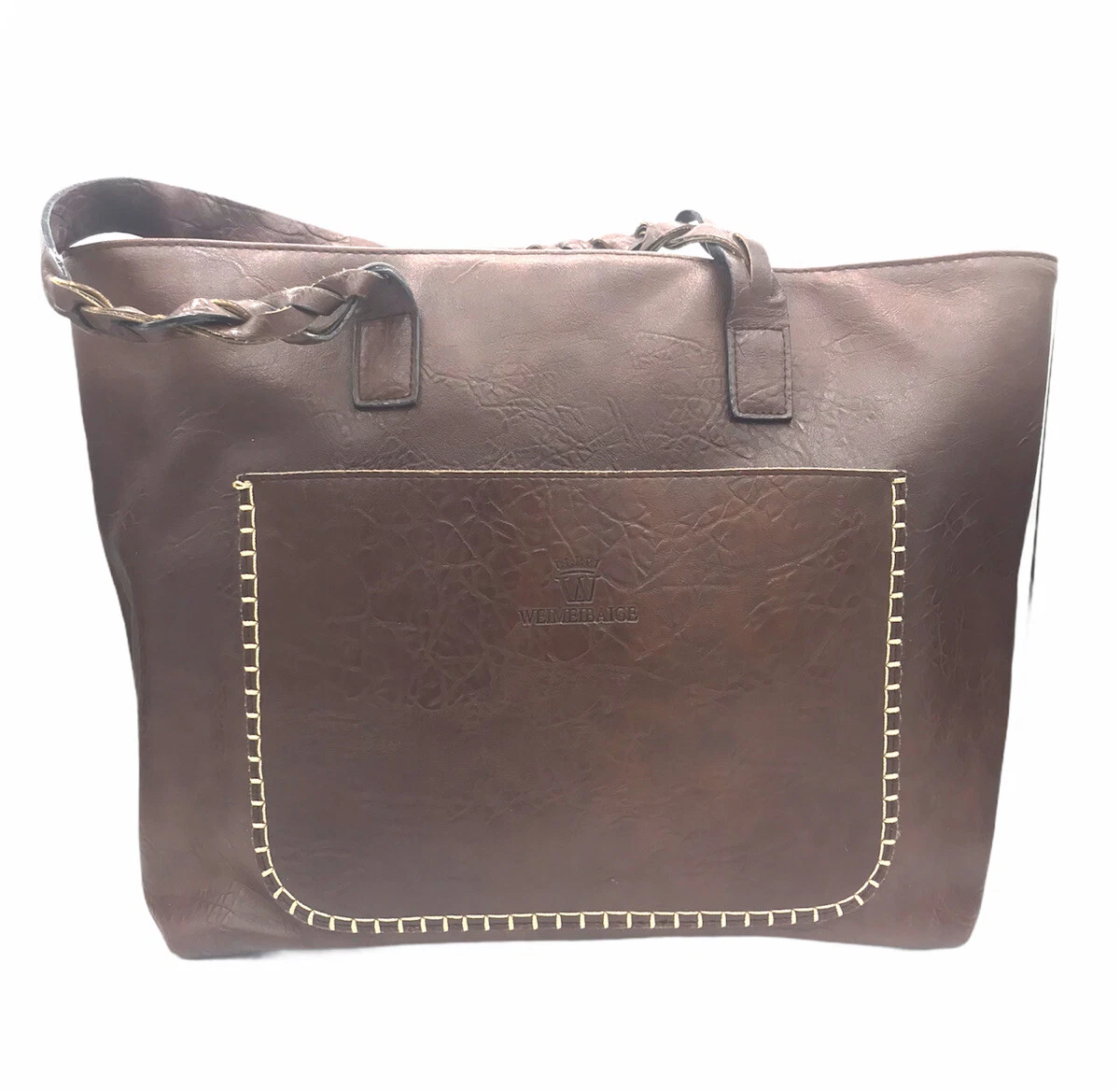 Weimeibaige Purse Braided Brown Faux Leather Oversize Tote Bag Purse D