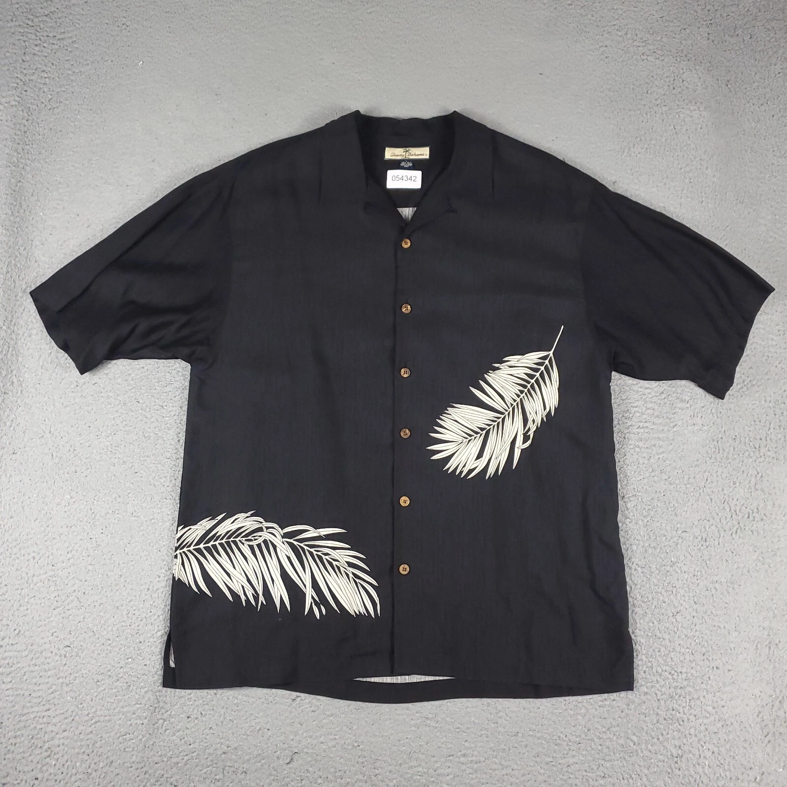 Tommy Bahama Shirt Mens Large Black Hawaiian Button Up Short Sleeve *