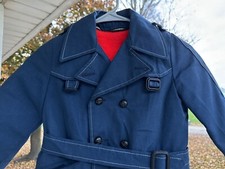 Vintage 1960s Boys 5  Overcoat Double Breasted Navy Blue Red Fleece Dress Coat