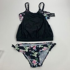 Zaful Forever Young Two piece Bikini set. Size 8/Large. Black pink floral NWT