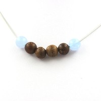 Steine Und MinéRaux. Halskette Perlen Aquamarin + Holz 8 Mm. Kette Stahl I