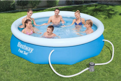 Pool - Bestway Fast Set Pool Ø 305 cm x 76 cm Rund + Abdeckplane + Handpumpe