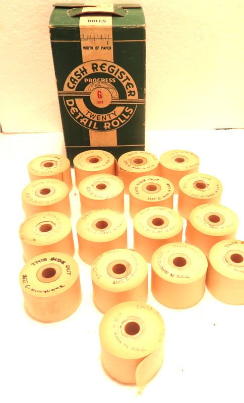 Vintage Progress Cash Register Detail Rolls Size G 17 in Original Box