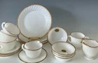Anchor Hocking FIRE KING Milk Glass Swirl Gold Rim 18 Pc 4 Place Settings Vtg
