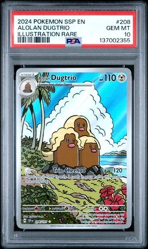 2024 POKEMON SSP EN-SURGING SPARKS ILLUSTRATION RARE #208 ALOLAN DUGTRIO PSA 10