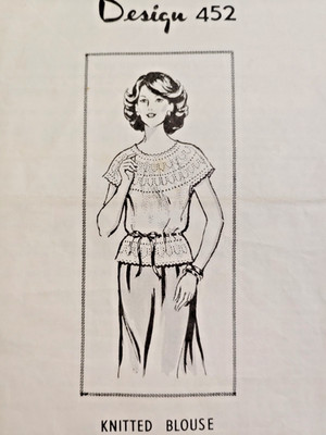 Design 452 Knit Blouse Sweater Top Knitted Pattern Leaflet Sheet VTG Mail Order