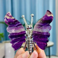 109G Natural Colorful Fluorite Quartz Hand Carved Butterfly Wing Specimen