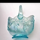 Vtg Fenton Lily of the Valley Basket Blue Opalescent Art Glass NOS