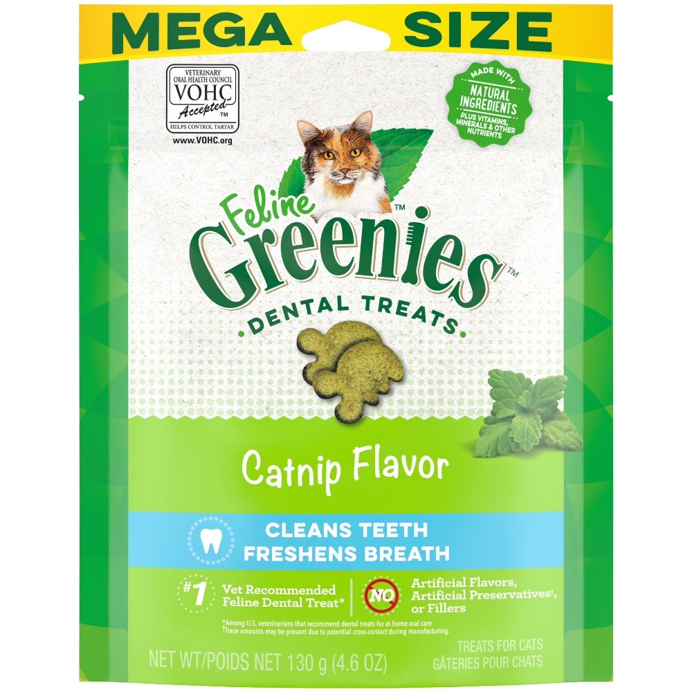 Feline Greenies Adult Natural Dental Care Cat Treats, Catnip Flavor, 21 Oz Tub