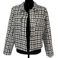 Rachel Zoe Retro Glam Black White Tweed Jacket - Women's Size L