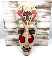 Hand Painted Carved Wood Indonesian Tribal Mask Hanging Wall Decor