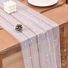 Pearl Table Runner Easter 10ft Rustic Boho Tulle Spring Summer Runner with Pe...