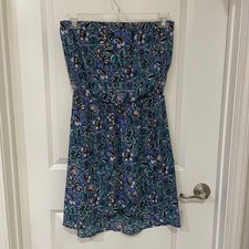 Express Blue Floral Strapless Mini Dress Elastic Waist High Low Tulip Hem Medium