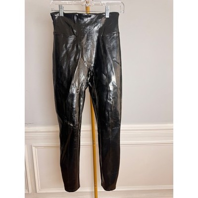 SPANX Patent Faux Leather Leggings Womens Small Black Shiny High Rise 20204R