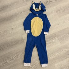 Boys Sonic the Hedgehog Hooded One Piece Pajama Costume Size XS Youth 4/5 EUC