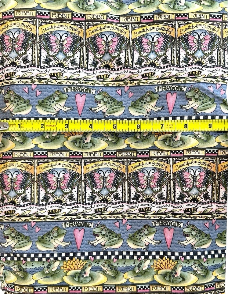 Debbie Mumm Ranas Borde Rayas Tela Mariposas Corazones Rosa Algodón Años 90 3 Yardas Foto 4 de 4