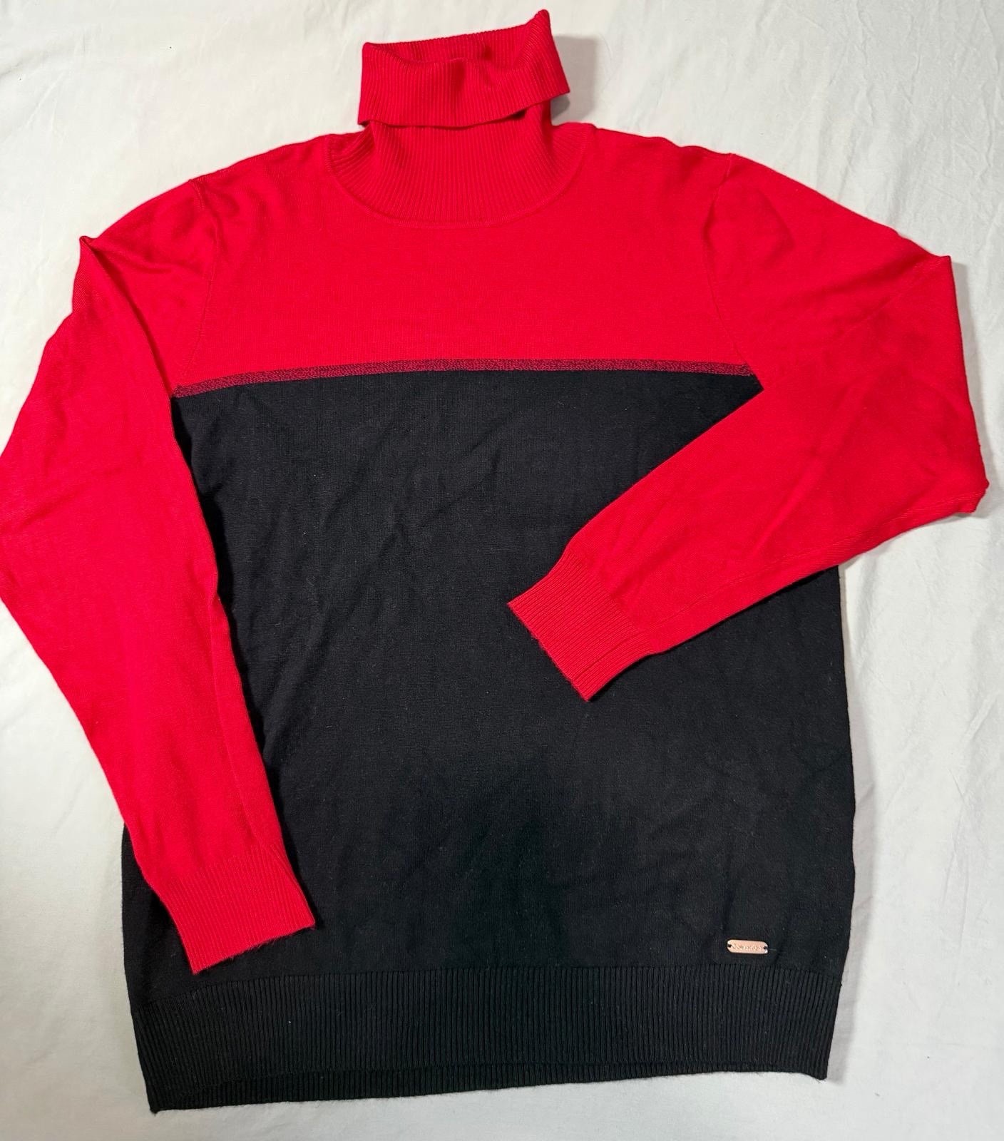 Calvin Klein Mens XL Red Black Colorblock Turtleneck Knit Sweater.