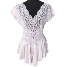 Vintage 1980s Cinema Etoile Pink Coquette Babydoll Lace Mini Dress Sz. Medium