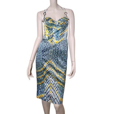 Vintage Rare Roberto Cavalli Snake Print Corset Dress Archive Designer