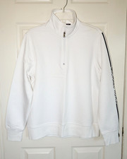 NWT Michael Kors White W/Black Logo 1/4 Zip Mock Neck L/S Fleece Sweatshirt Sz M