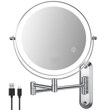 Wall Mounted Makeup Mirror, 3 Color Modes  Adjustable Light, 30X Chrome