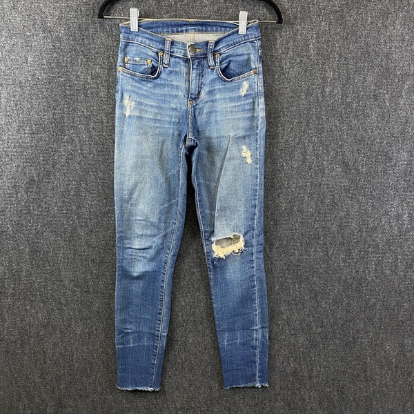 NOBODY Geo Ankle Womens Mid Rise Skinny Jeans Blue Denim Distressed Frayed W24