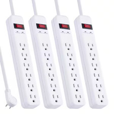 3 Ft. 6-Outlet Power Strip Surge Protector, White 4-Pack 